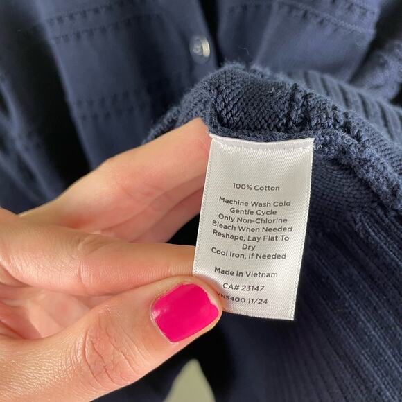 Talbots Navy Blue V-NECK POINTELLE GIRLFRIEND CARDIGAN - Picture 8 of 8